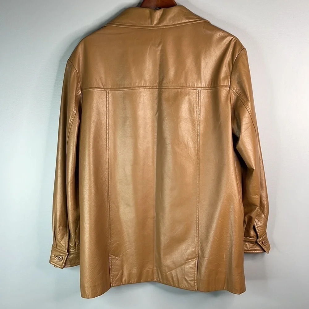 VINTAGE Y2K Danier Canada Camel Brown Leather Jacket Button Front Pockets 10 - Picture 7 of 12